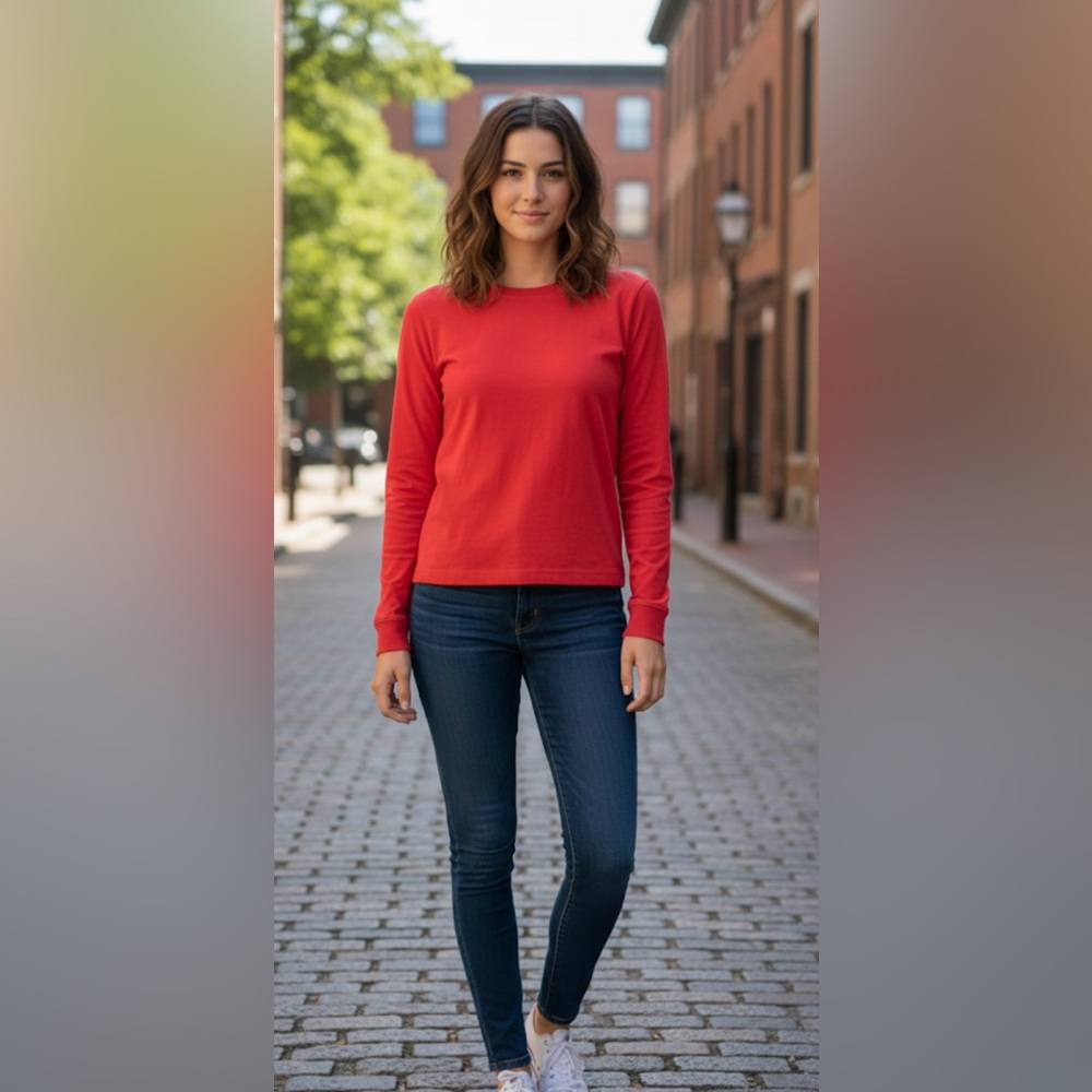J. Crew jersey long-sleeve red blouse cotton small